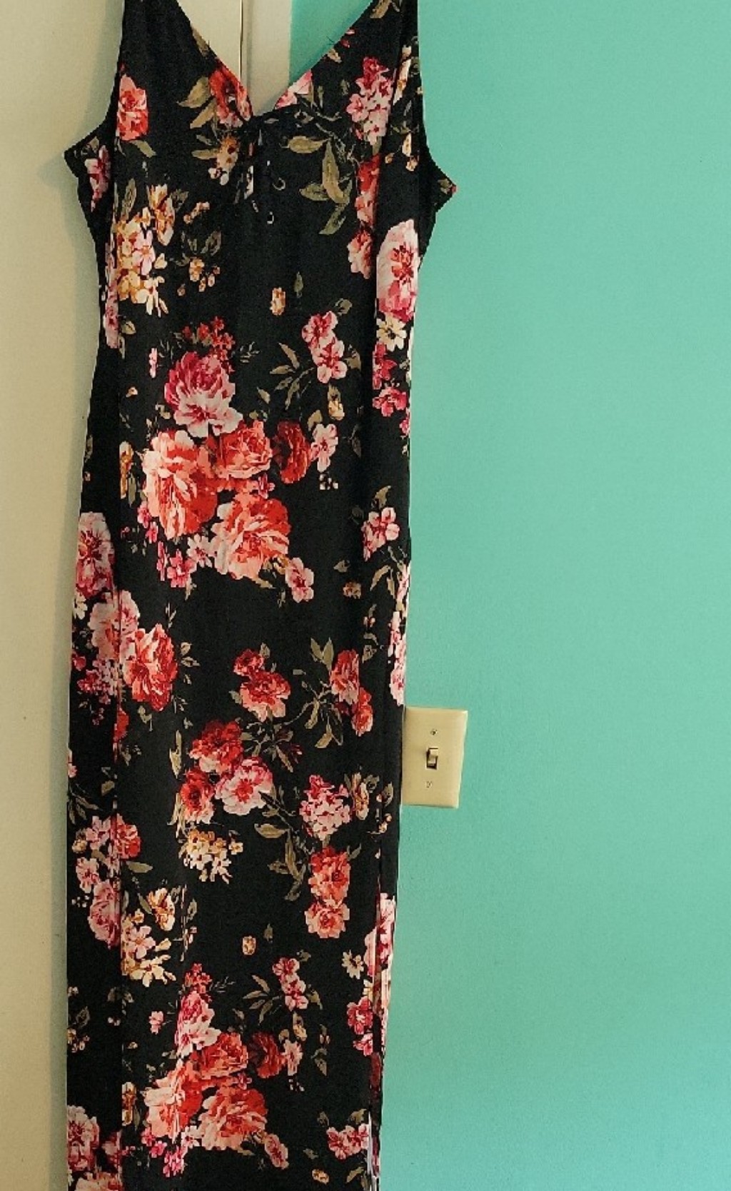 Venus Black Maxi Skirt With Pink & Red Floral Print